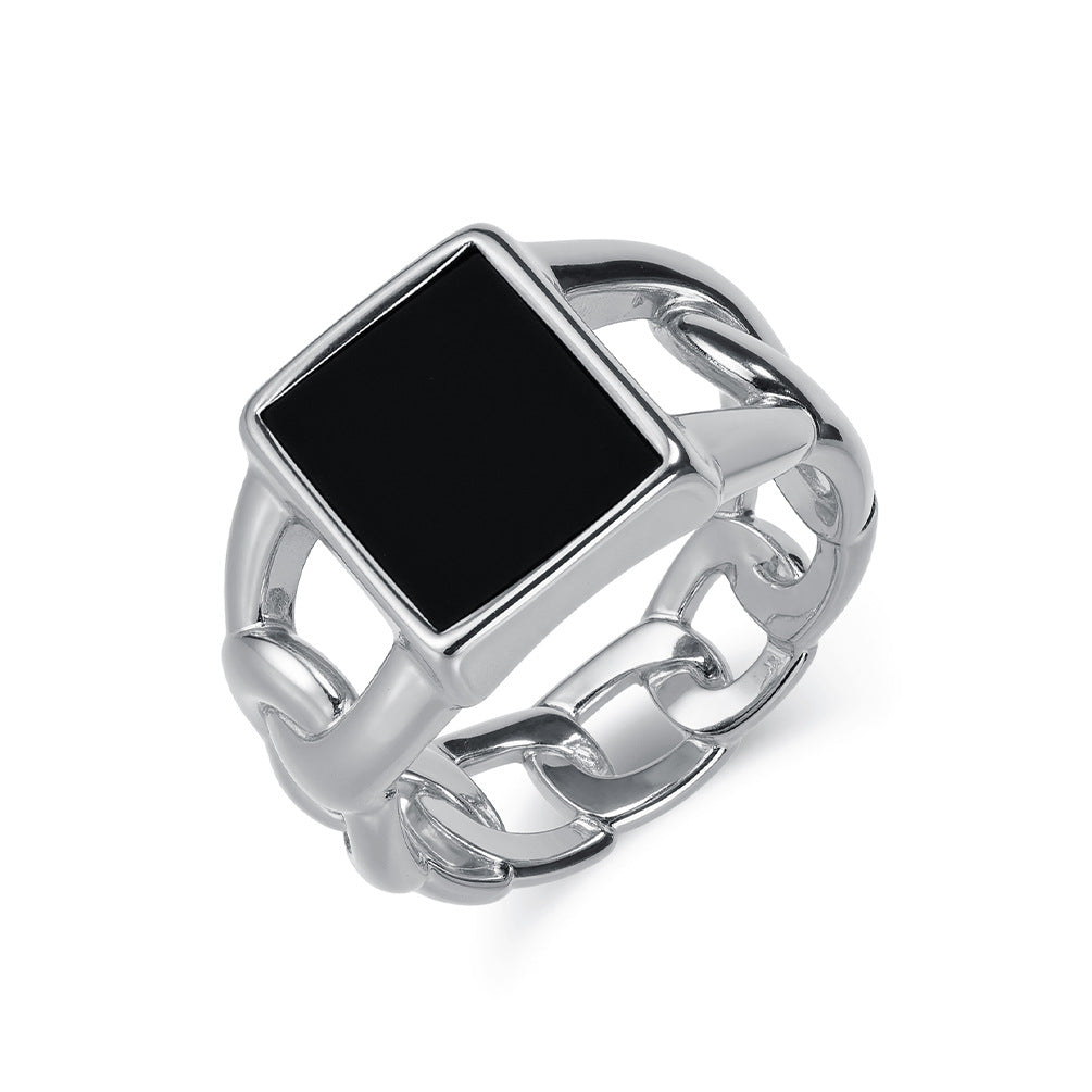 Planderful Premium Tiger Eye Ring For Men Titanium Steel Cuban Chain Hip Hop Style Jewelry