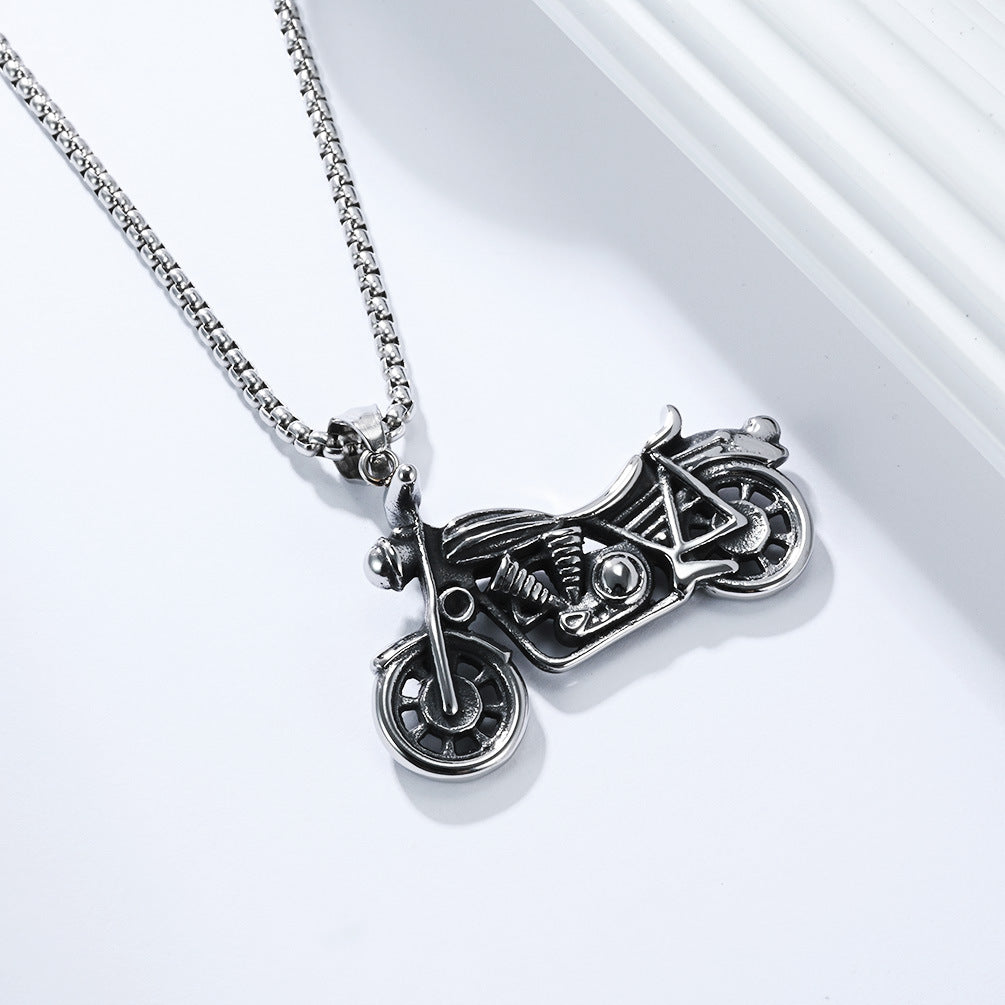Planderful Stainless Steel Motorcycle Pendant Necklace For Men Durable Everyday Wear Hip Hop Punk Retro Style