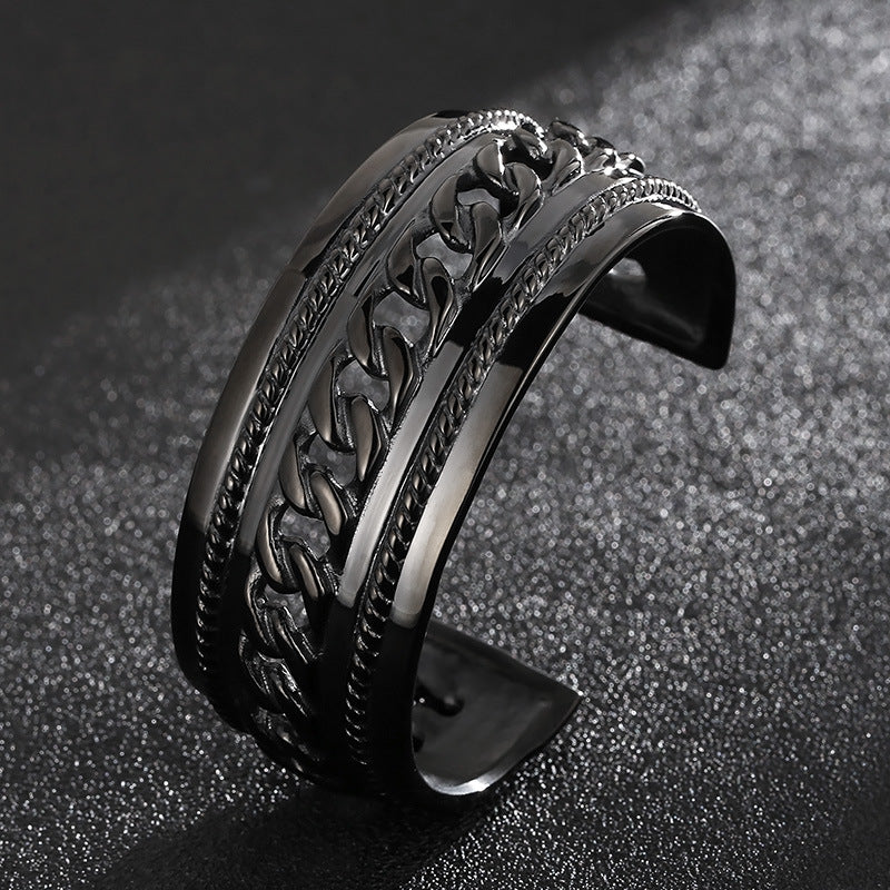 Punk Bracelet – Titanium Steel Men's Chain Open Bracelet – Rough