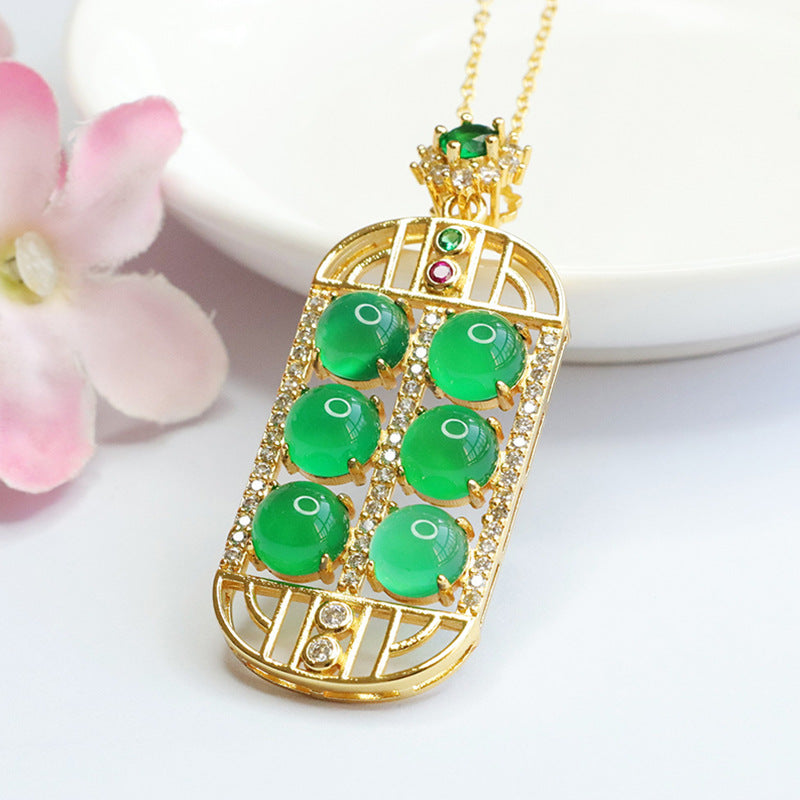 Chalcedony Abacus Pendant Zircon Necklace - Sterling Silver Jewelry