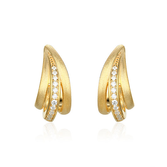 Planderful Zircon Stud Earrings Medieval C Shape Geometry For Elegant Women Light Luxury