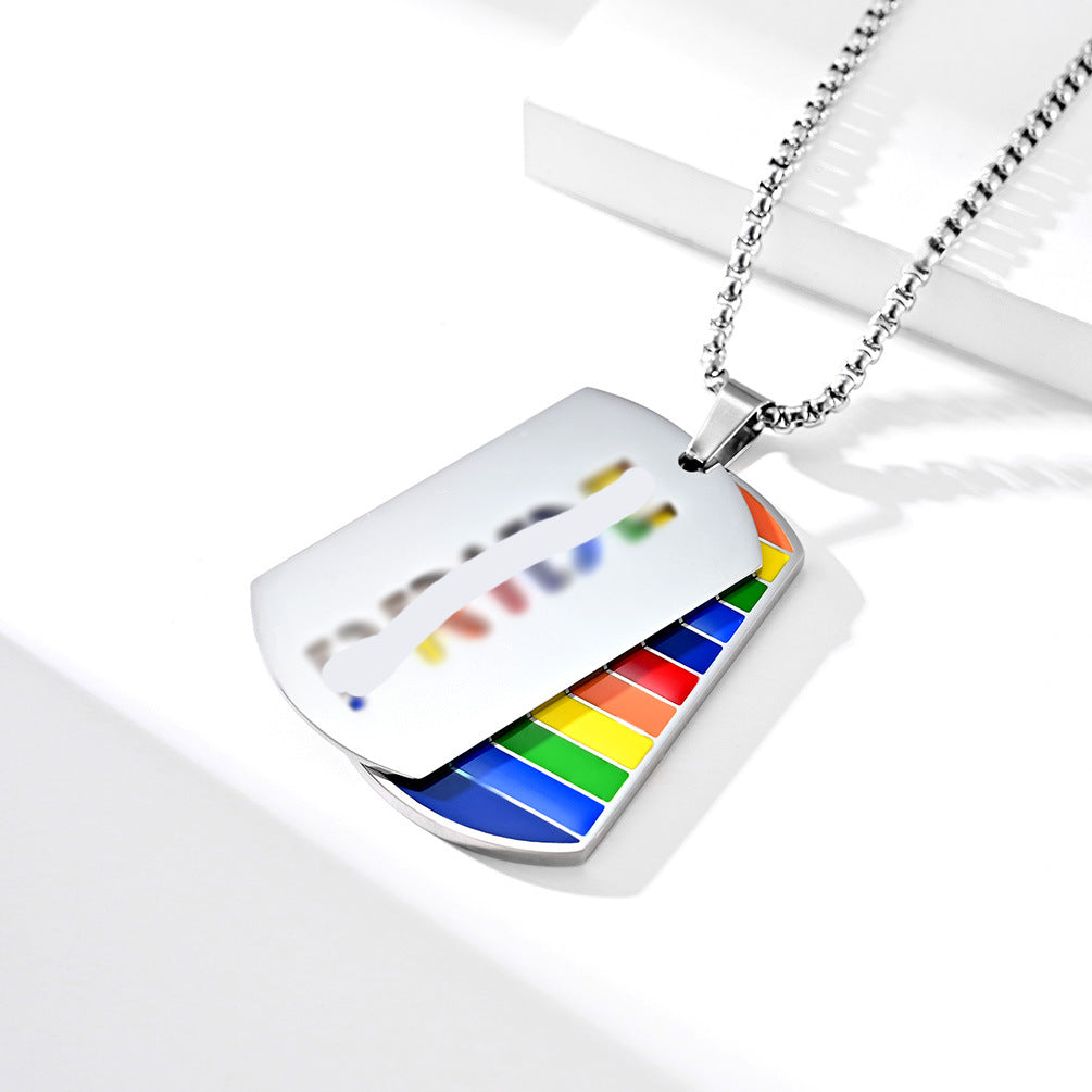 Cross-Border Amazon Rainbow Flag Titanium Steel Pendant Necklace