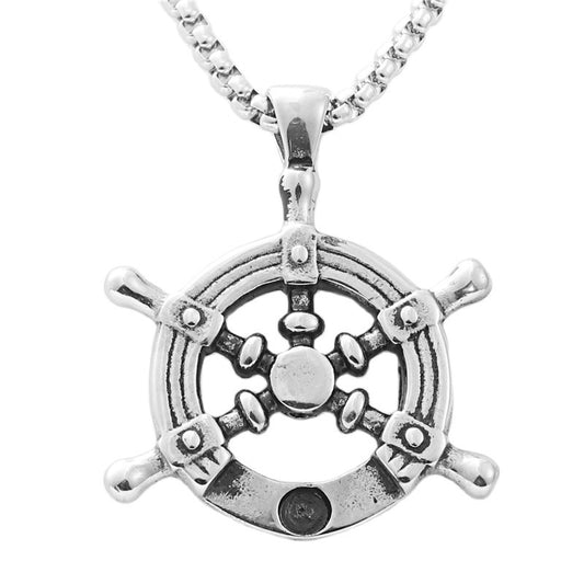 Titanium Steel Rudder Pendant Necklace for Men - Personalized Retro Punk Style