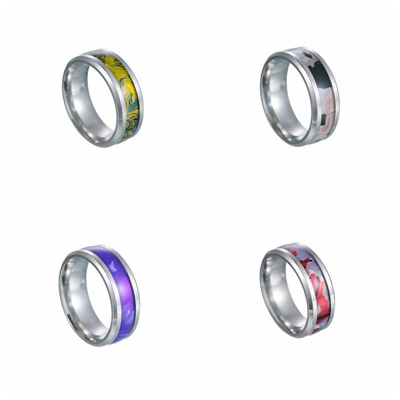 Contrast Color Men's Precision Titanium Steel Ring with Opal Stone for Men