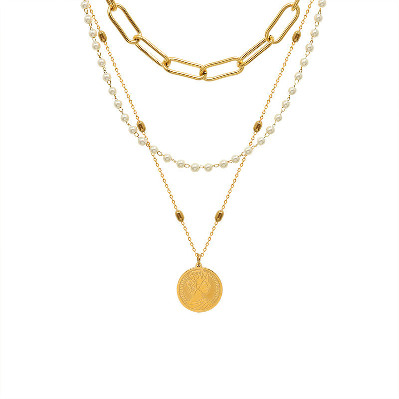 Regal Pearl Collarbone Chorker Necklace with King Pendant