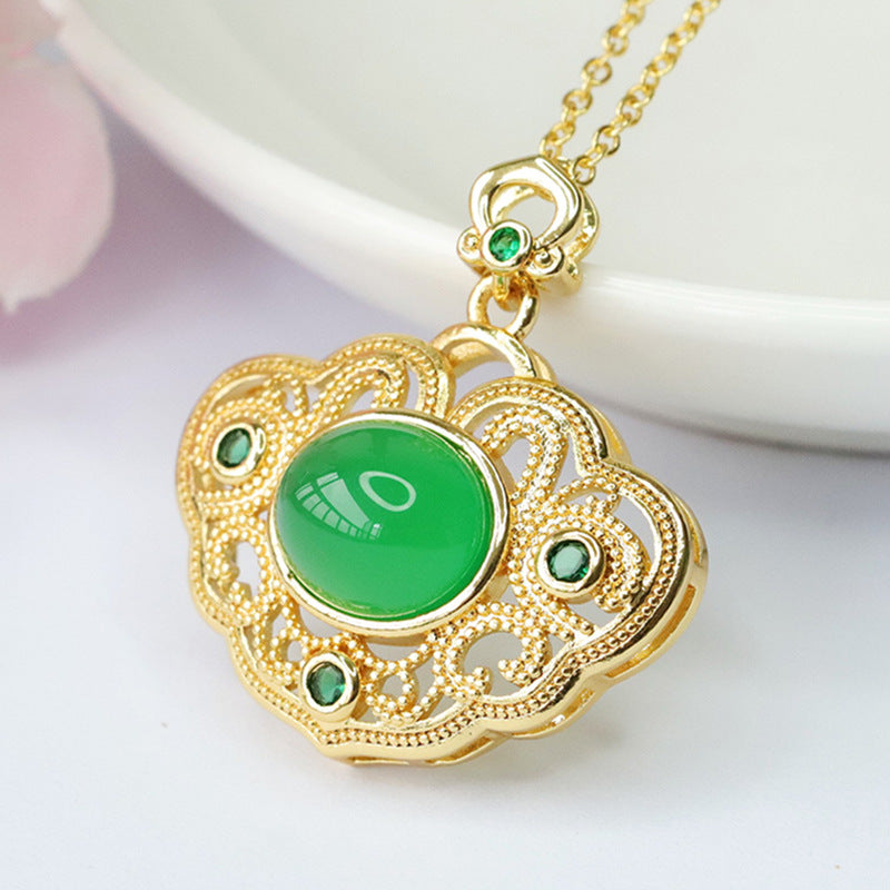 Golden Palace Chalcedony Ruyi Pendant with Oval Design