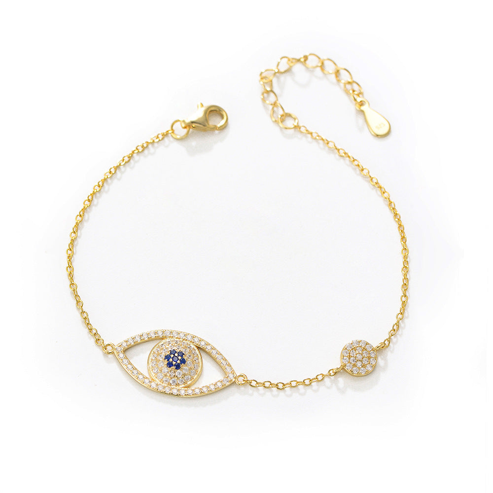 And Devil's Eye Inlaid Zircon Sterling Silver Bracelet Silver