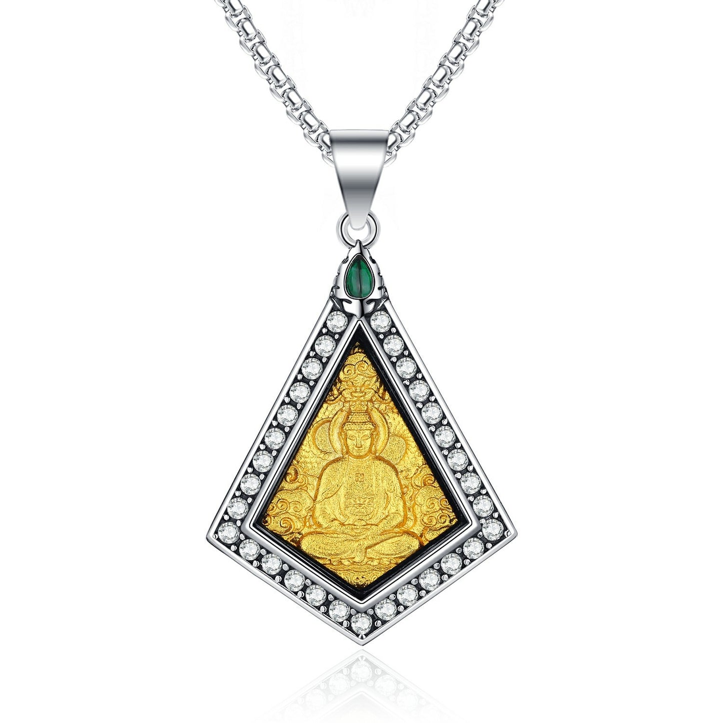 Zircon Necklace – Elegant Zodiac Buddha Pendant In Titanium Steel With Inlaid Zircon Accents