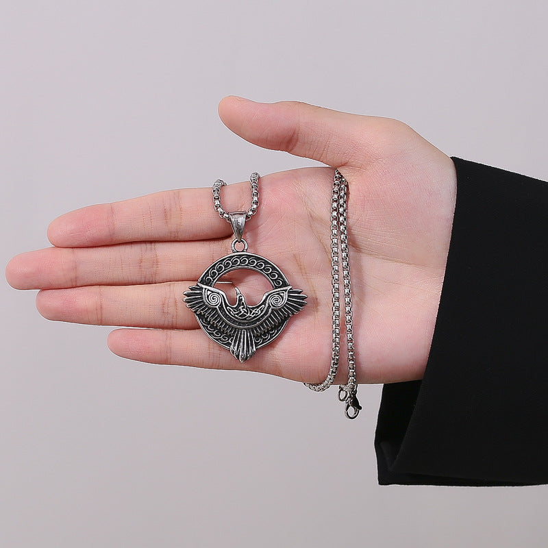 Steel Necklace - Vintage Nordic Celtic Viking Crow Pendant For Men With Bold Statement Look