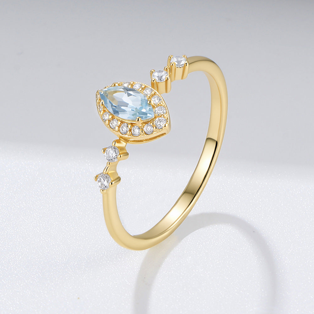 925 Sterling Silver Sky Blue Topaz Ring Micro-Inlaid Zircon Design Sense Ring
