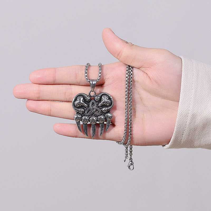 Steel Necklace – Statement Viking Bear Claw Pendant For Bold Warriors And Collectors