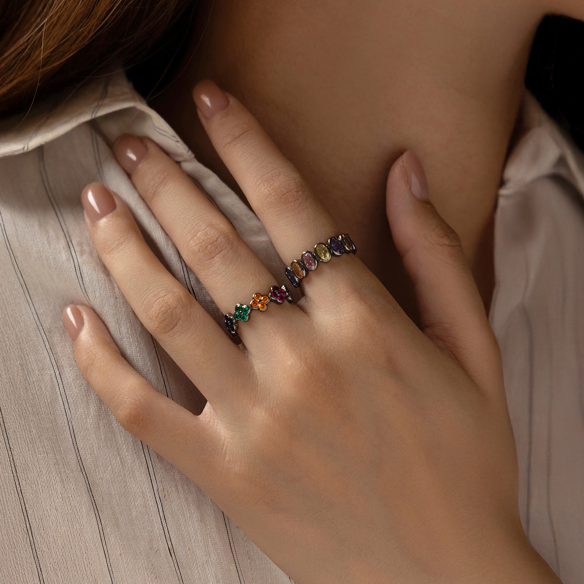 925 Sterling Silver Rainbow Zircon Band Ring