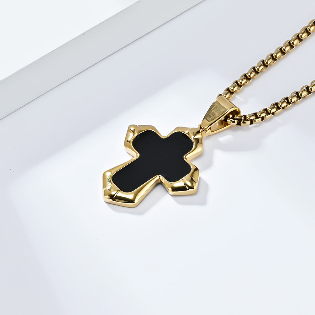 Planderful Cross Necklace Unisex Titanium Steel Oil Drip Finish Edgy Punk Hip Hop Pendant