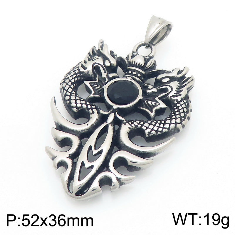 Old Zodiac Dragon Pendant, Guochao Retro Double Dragon Play Beads Inlaid With Zircon Necklace