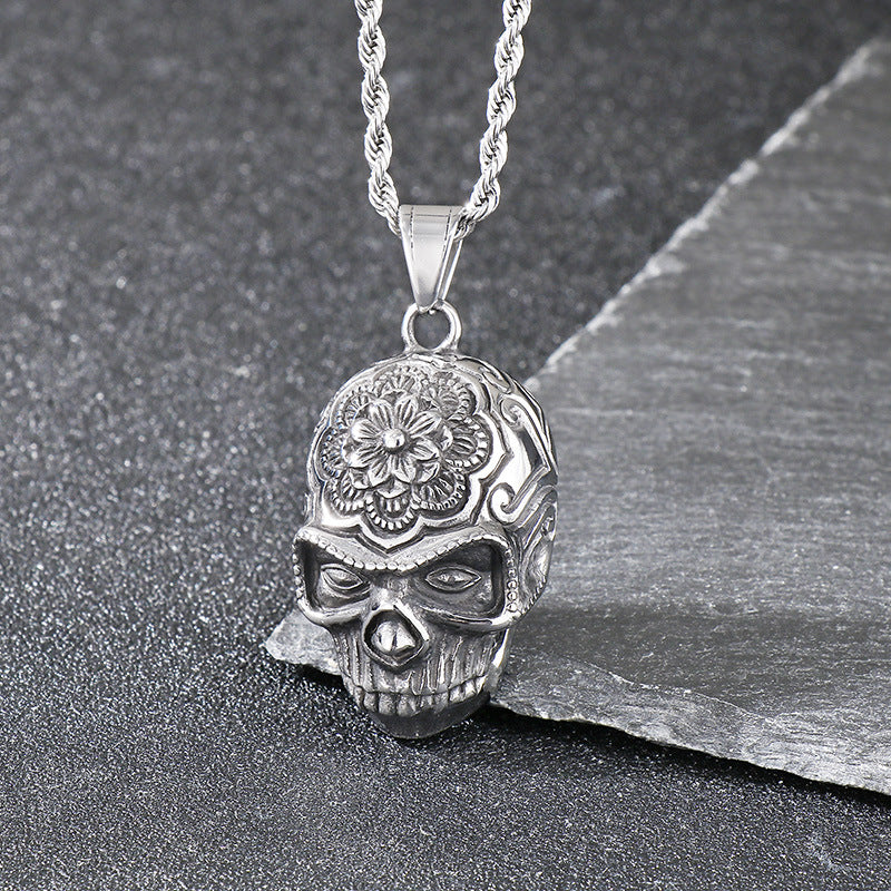 Planderful Day Of Dead Rose Skull Necklace Men Pirate King