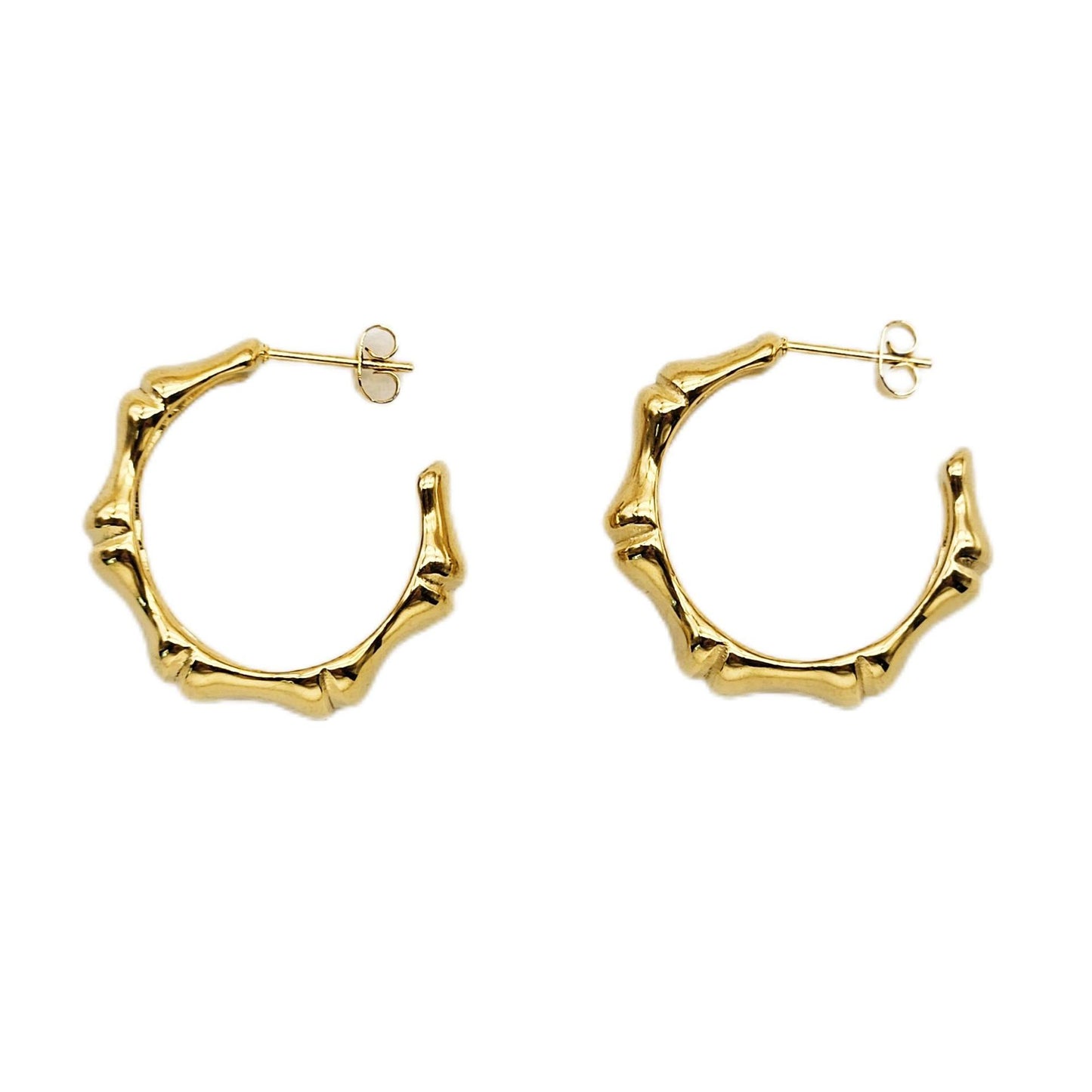 Planderful Gold Plated Bamboo C Shaped Stainless Steel Earrings For Trendy Women European American Style Statement