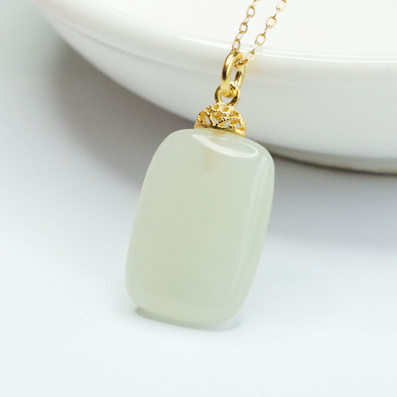 S925 Sterling Silver Rectangular Hotan Jade Pendant Necklace from the Planderful Collection