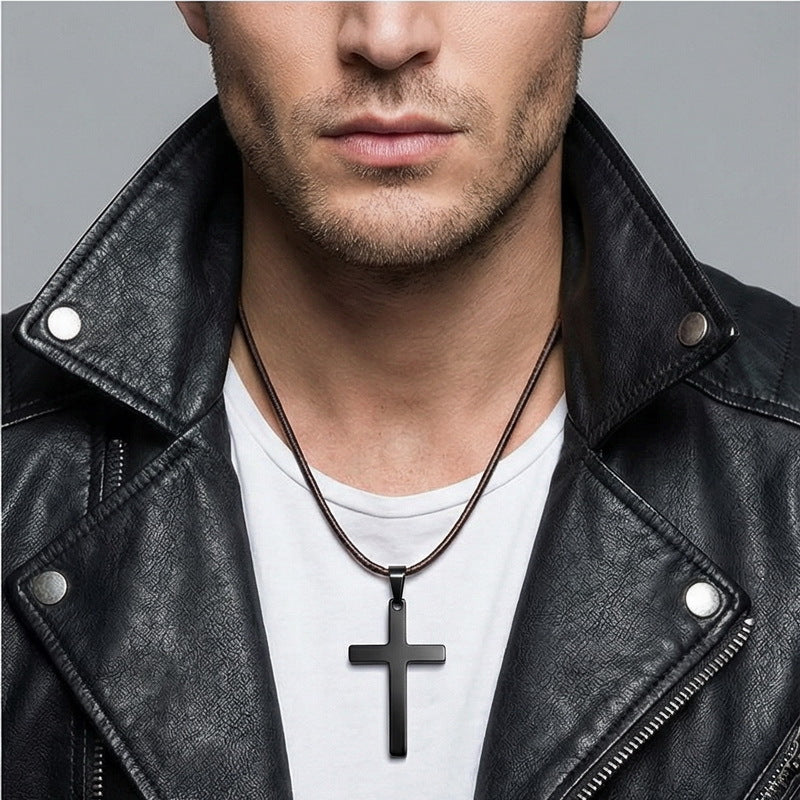 Japanese And Korean Pendant, And Smooth Cross Stainless Steel Men's And Women's Jewelry Necklace