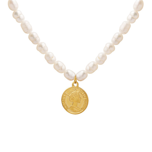 French Avatar Freshwater Pearl Necklace with Double-Sided Pendant