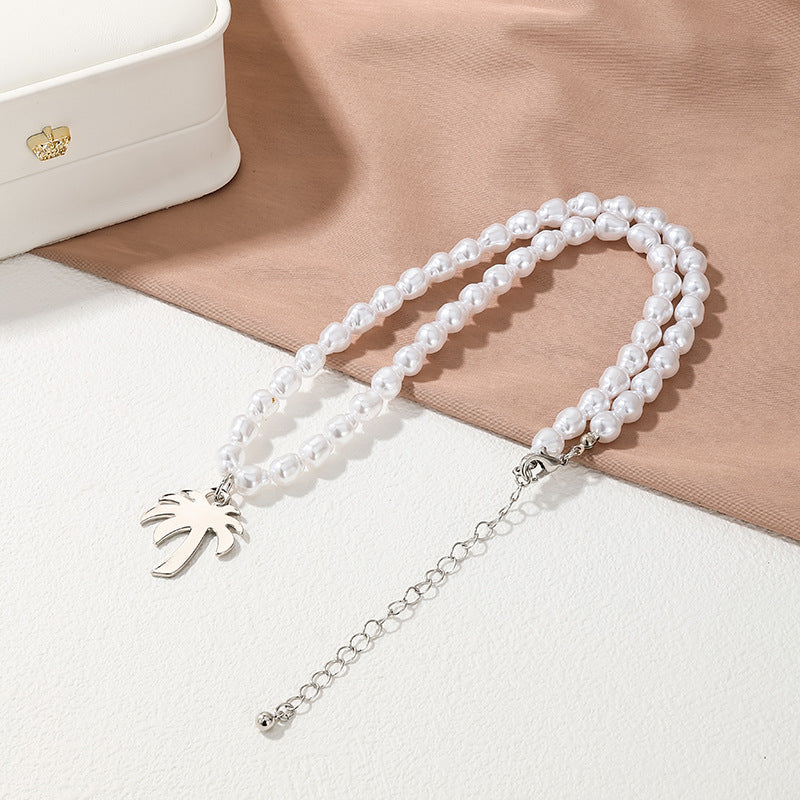 Coconut Dream Metal Pearl Pendant Necklace - Wholesale Women's Jewelry