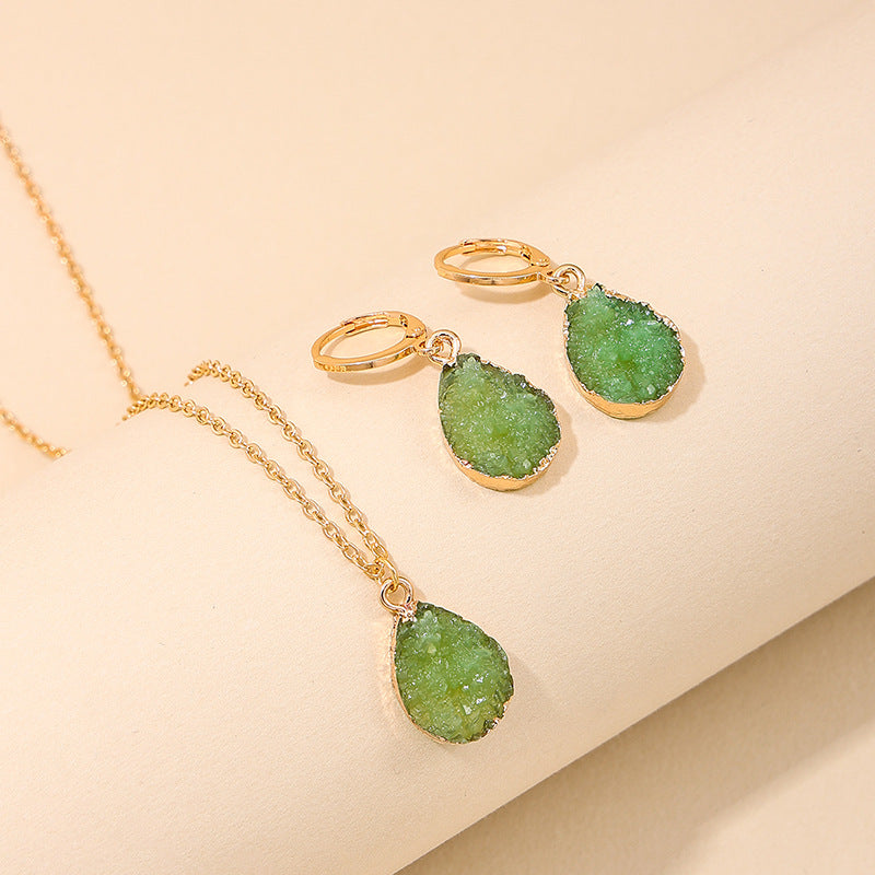 Green Resin Earrings and Necklace Set - Vienna Verve Collection