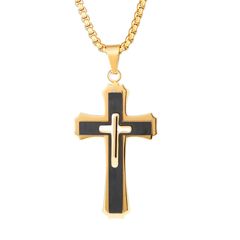 Mens Titanium Steel Cross Pendant Necklace Planderful Everyday Genie Retro Hip Hop Style