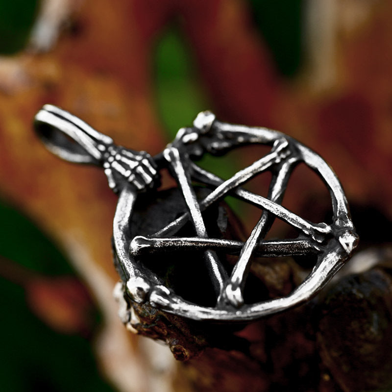Titanium Steel Skull Bone Star Pendant - Retro Style Jewelry for Men