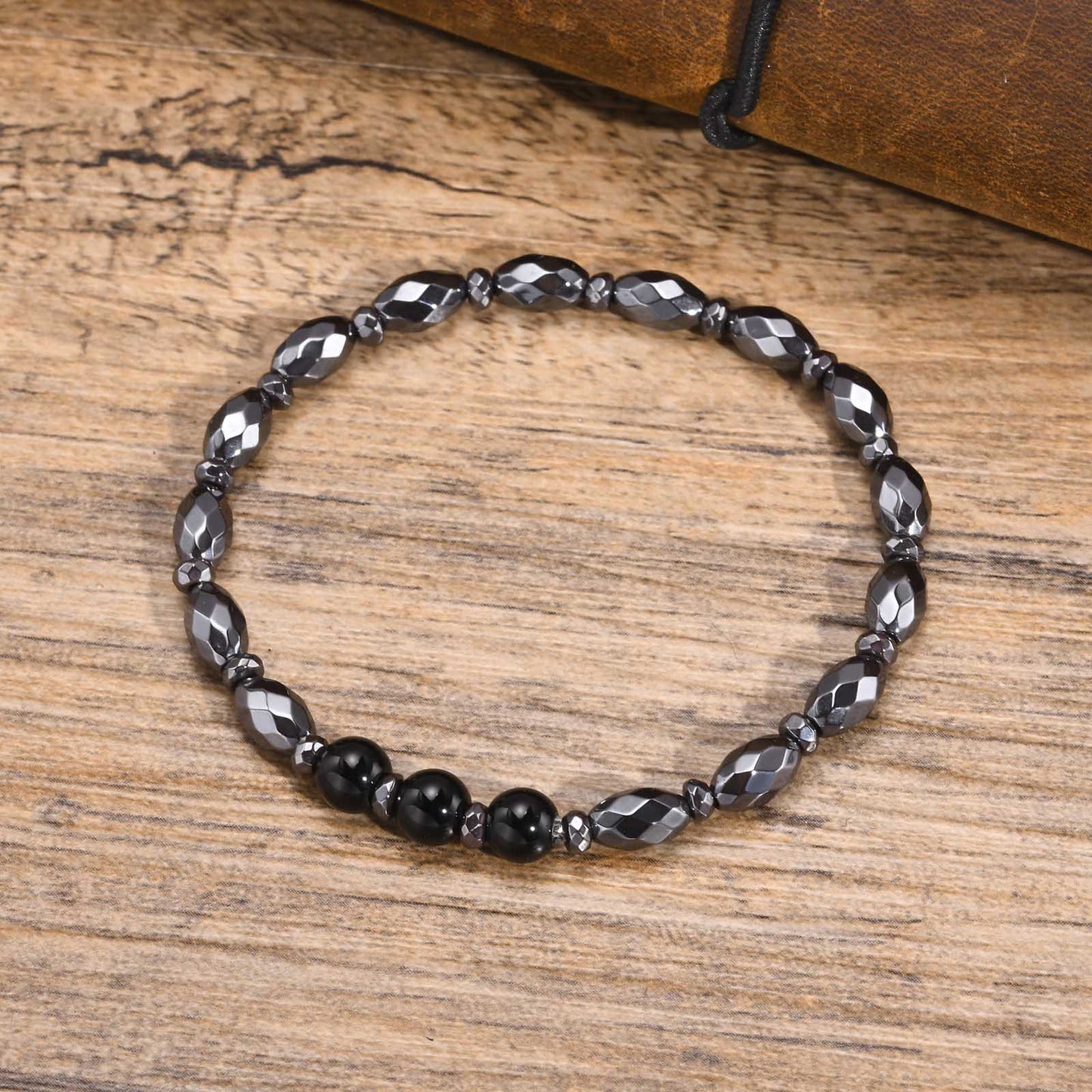 Agate Black Gallstone Oval Beaded Bracelet Men's Fashion
