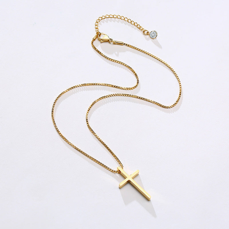 Stainless Steel Cross Box Chain Necklace Gold Female Fashion