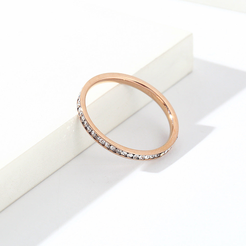 Ins Simple 2mm Circumference Full Zircon Titanium Steel Ring