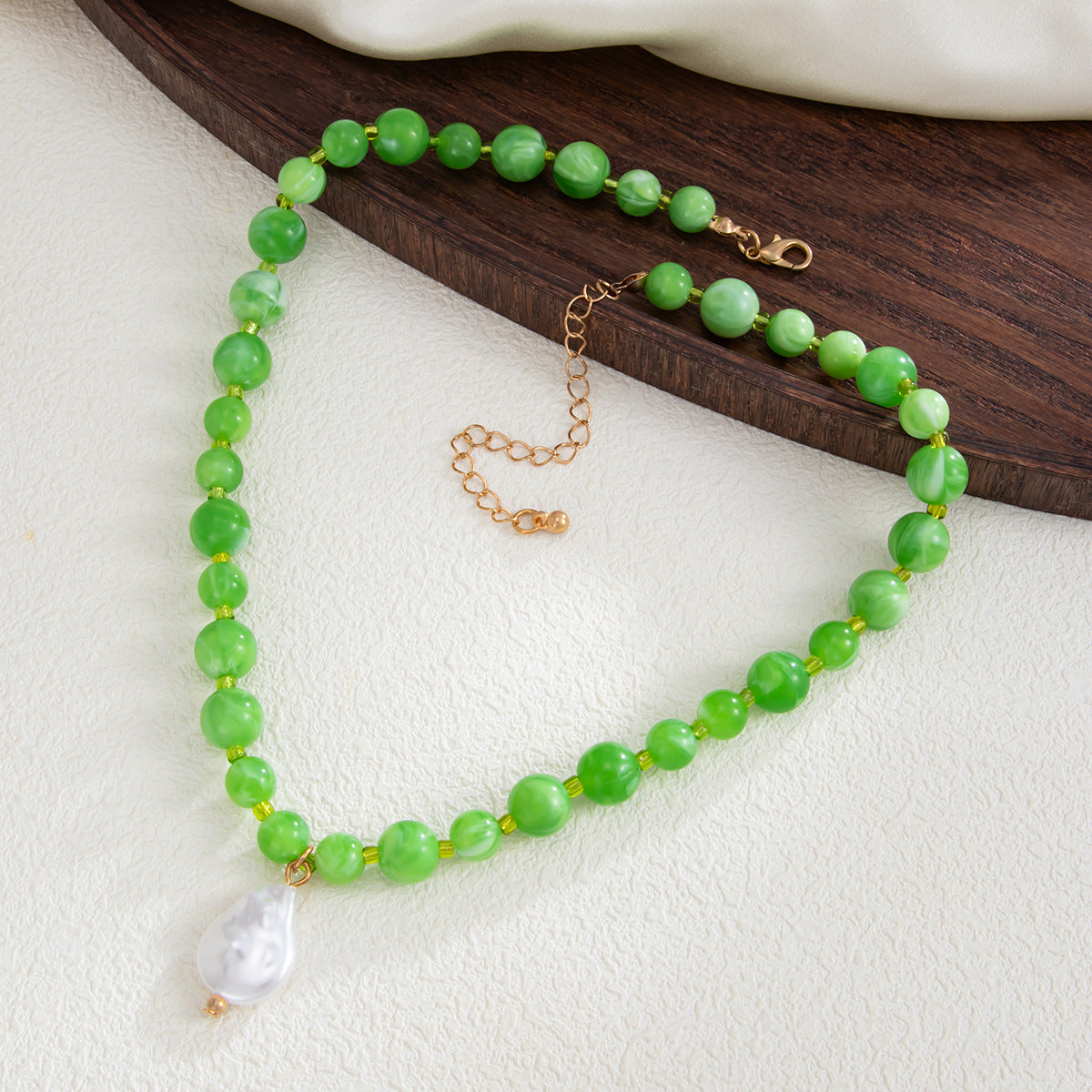 Green Bead Baroque Pearl-Style Necklace