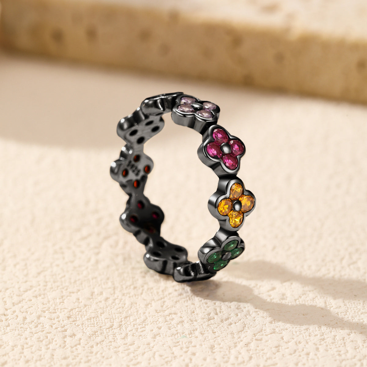 925 Sterling Silver Clover Bow Heart Zircon Ring