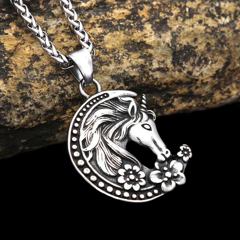Moon Horse Stainless Steel Men's Pendant Necklace