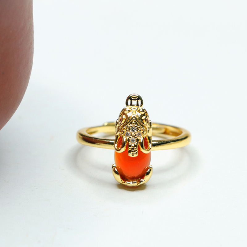 Fortune's Favor Sterling Silver Red Agate Pixiu Ring