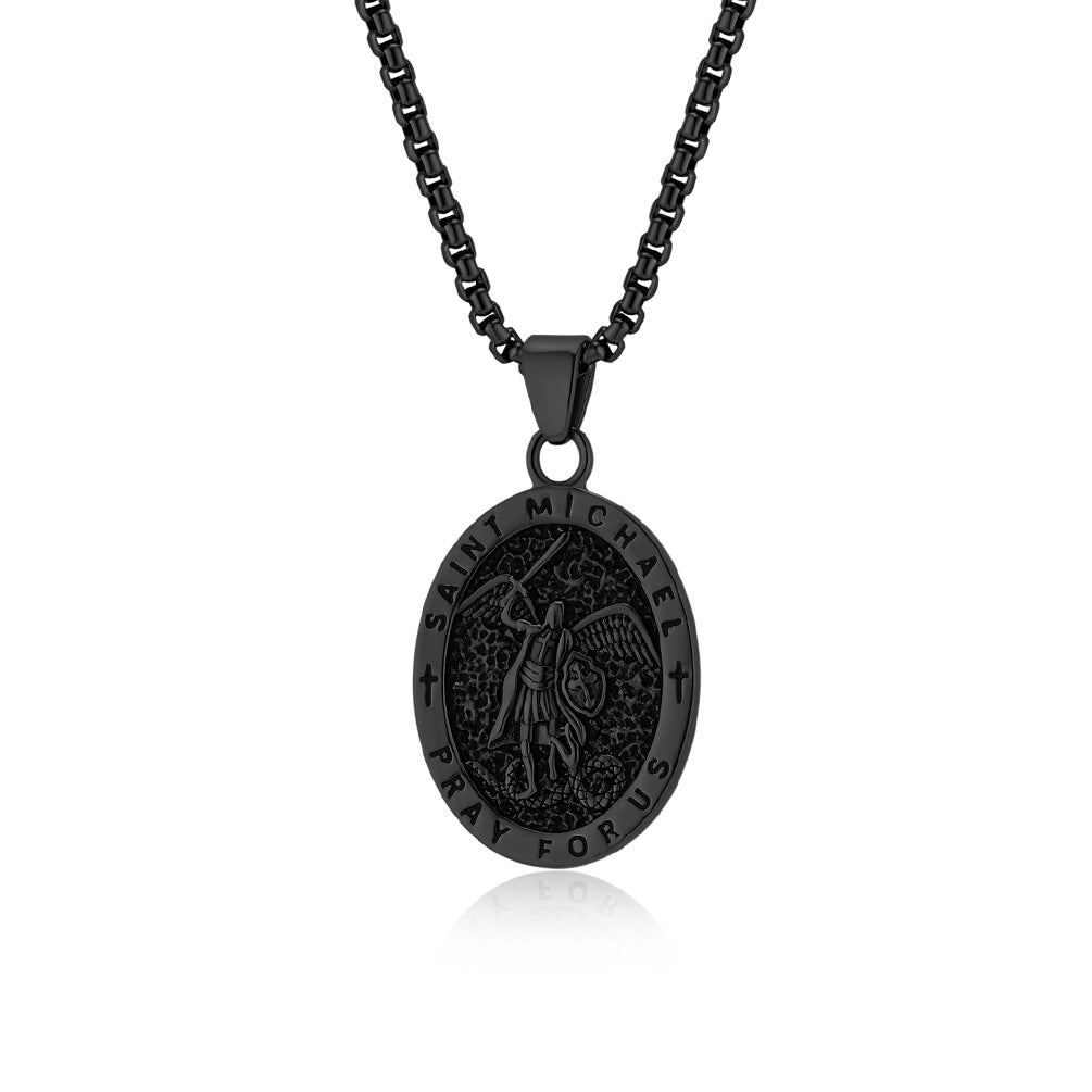 European and American Retro St. Michael's Archangel Titanium Steel Necklace for Men