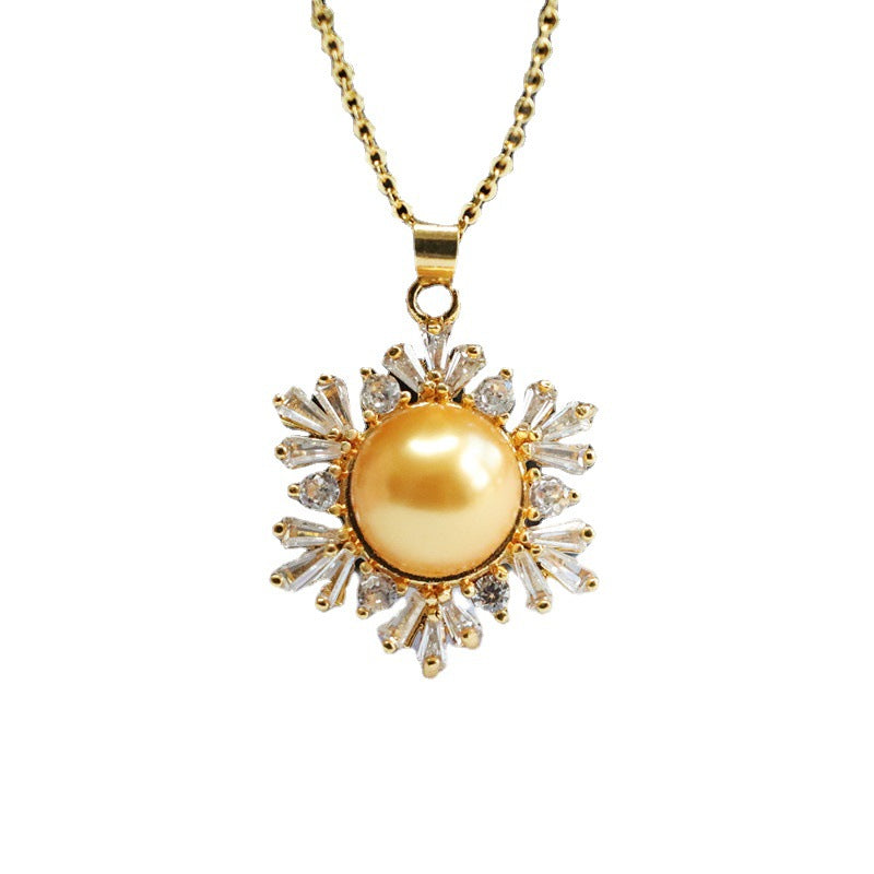 Champagne Shell Pearl Snowflake Pendant — No Chain