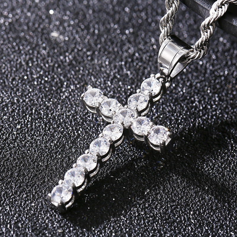 Planderful Zircon Cross Pendant for Men Stainless Steel
