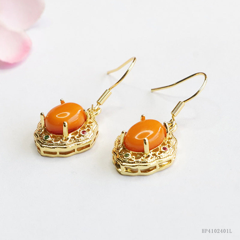 Vintage Beeswax Amber Openwork Earrings