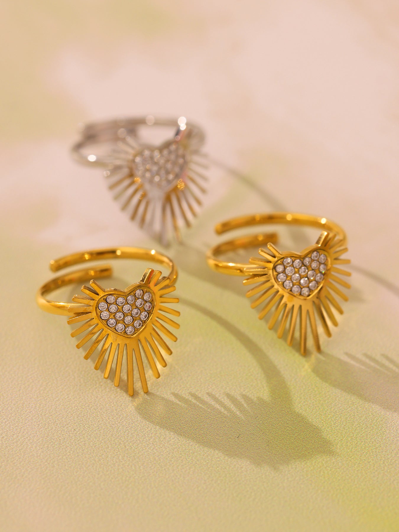 Planderful Open Zircon Wing Ring Size 7 For Women Stainless