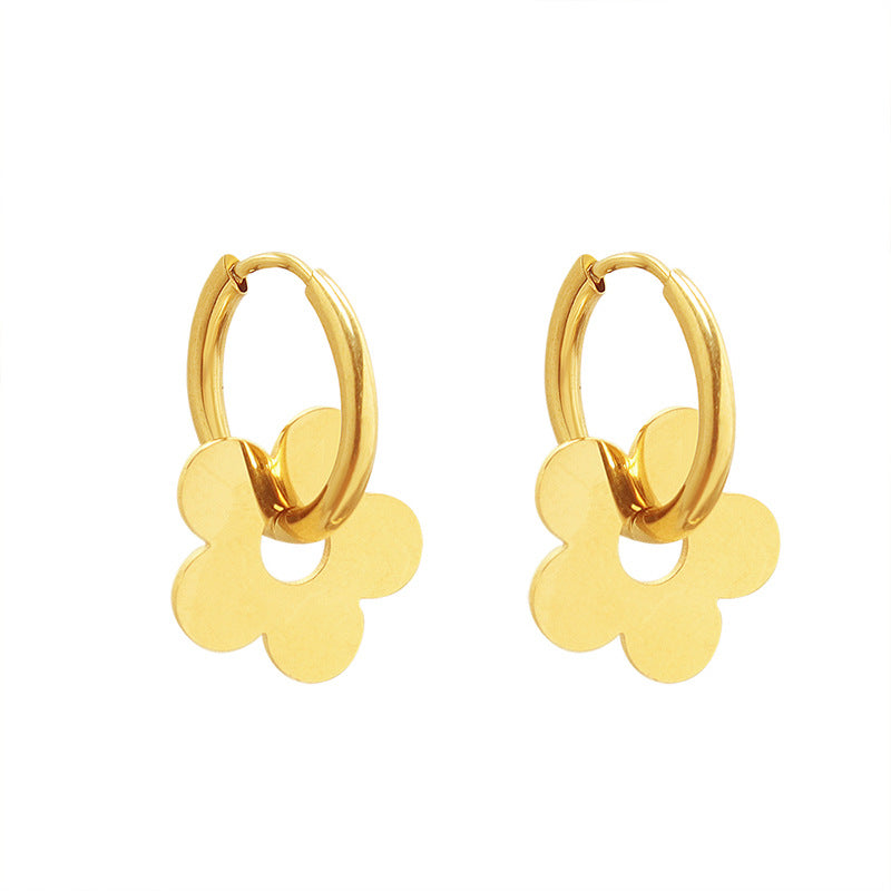 Golden Blossom Titanium Steel Ear Studs - Exquisite Retro Floral Earrings