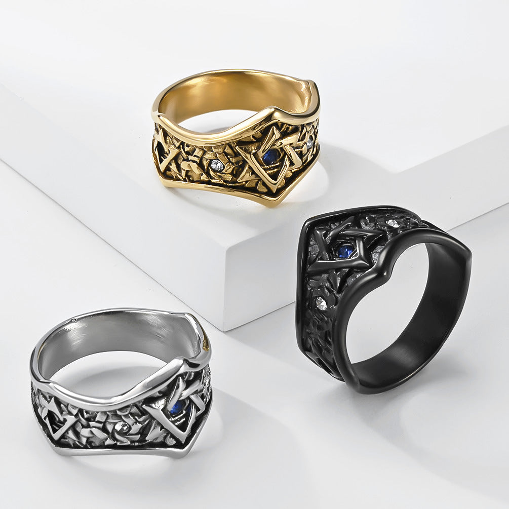 Hexagram Sapphire Stainless Steel Ring for Men