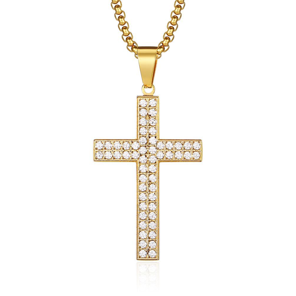 Planderful Cross Necklace Titanium Steel Zircon Inlaid Luxe Pendant For Urban Hip Hop Fans