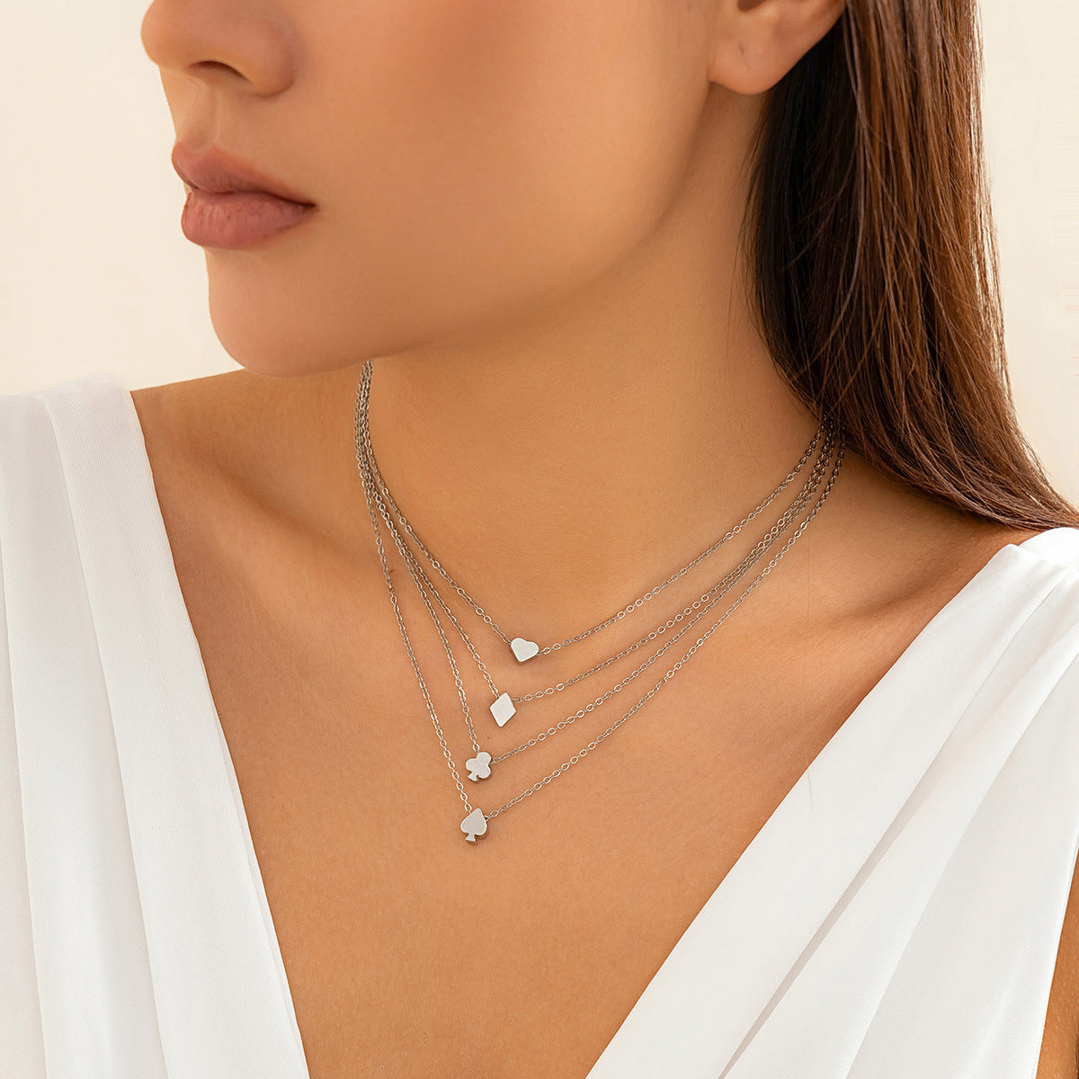 Heart Plum Metal Necklace with Poker Pendant Set from Europe and The United States.