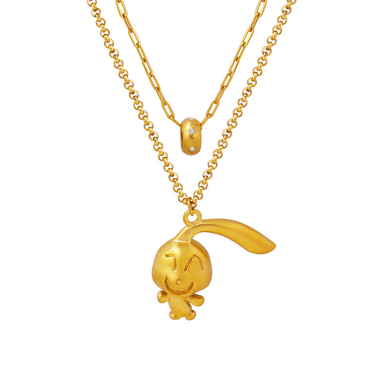 Rabbit Pendant Necklace with Chinese Zodiac Symbol in Gold-Plated Titanium Steel