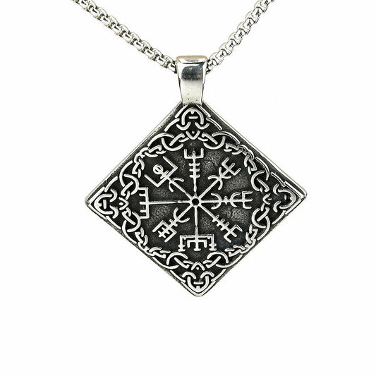 Vintage Nordic Men's Stainless Steel Viking Compass Pendant