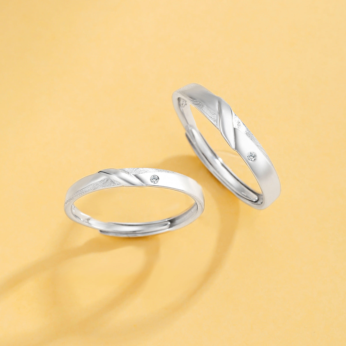 Planderful Jewelry Sterling Silver Couple Ring With Zircon Twill Pattern Valentine Gift Adjustable Band