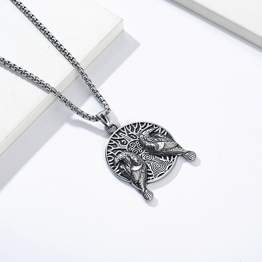 Vintage Nordic Viking Crow Titanium Steel Necklace for Men