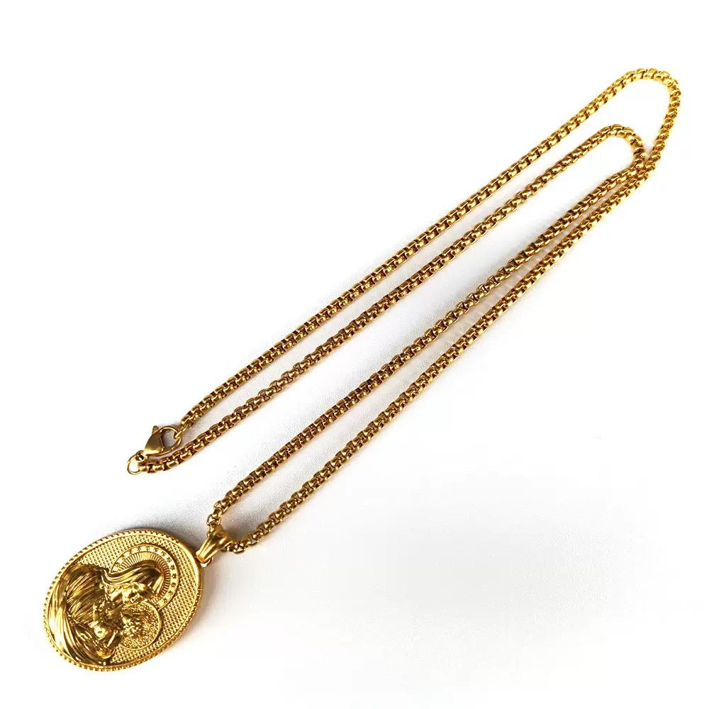 Planderful Unisex Stainless Steel Necklace With 3D Relief Pendant Retro European American Style