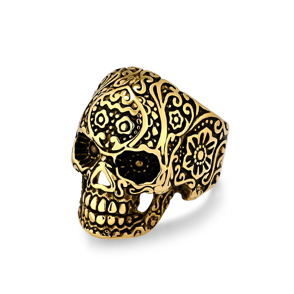 Planderful Skull Ring For Men Titanium Steel Bold Gothic Dark Style Statement Jewelry