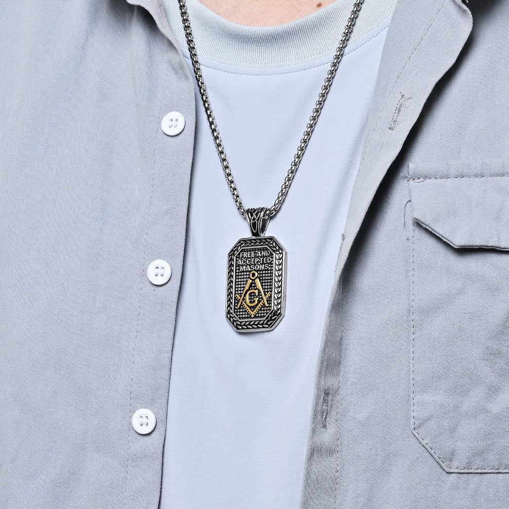 Planderful Titanium Steel Necklace Freemason Pendant For Men Urban Hip Hop Style Jewelry